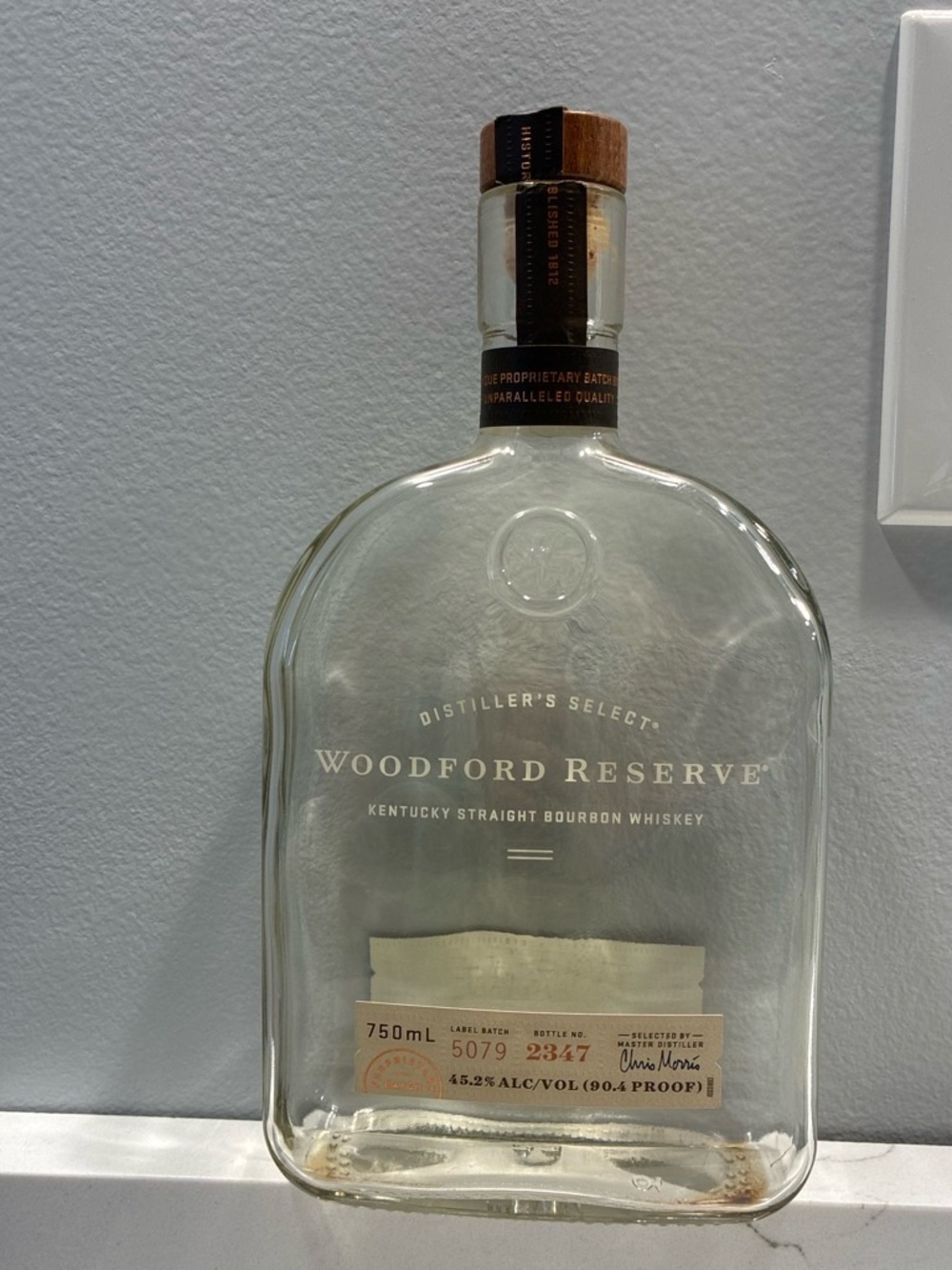 Clear Glass Bourbon Bottle with Brown Cap